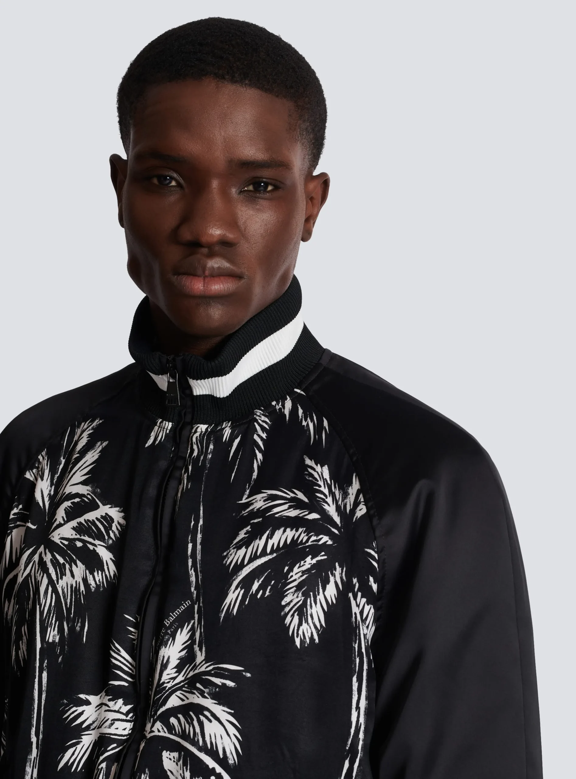 Sale Printed Satin Palm Tree Bomber Jacket Outerwear
