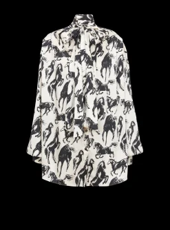 Cheap Printed Silk Shirt With Tie Neck Women Tops And Shirts