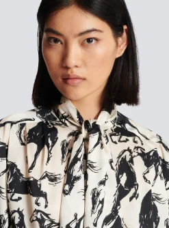 Cheap Printed Silk Shirt With Tie Neck Women Tops And Shirts