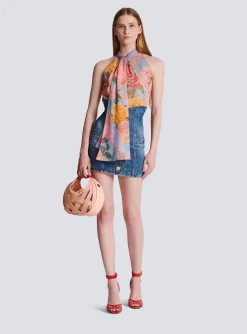 New Pussy Bow Top With Pastel Roses Print Women Tops And Shirts