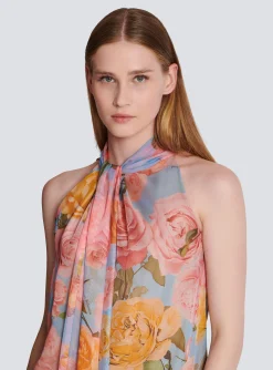 New Pussy Bow Top With Pastel Roses Print Women Tops And Shirts