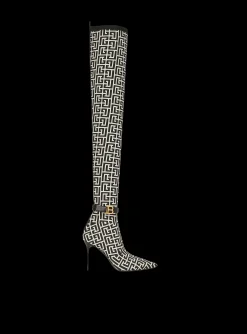 Store Raven Monogrammed Knit Thigh-high Boots Women Boots