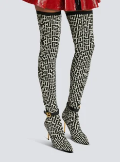 Store Raven Monogrammed Knit Thigh-high Boots Women Boots