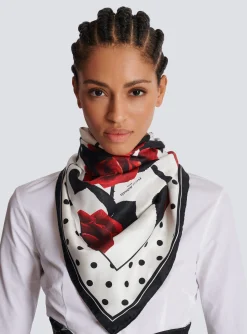 Hot Roses And Polka Dots Printed Silk Scarf Women Scarves