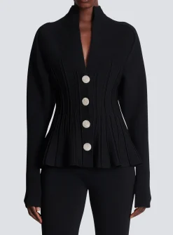 Best Sale Ribbed Knit Peplum Cardigan Women Knitwear