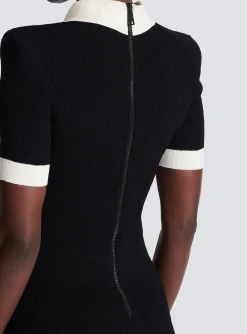 Fashion Ribbed Knit Polo Dress Women Knitwear|Dresses