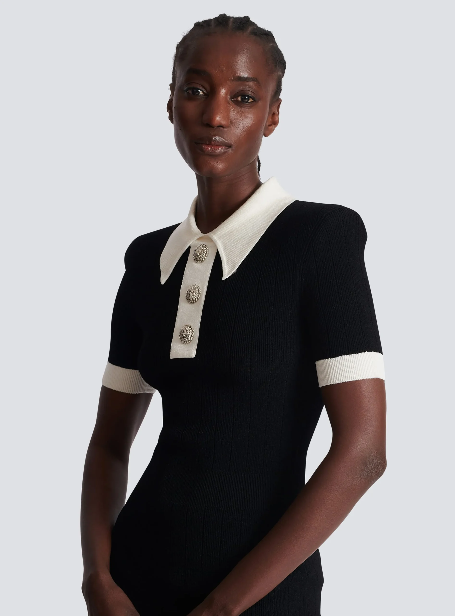Fashion Ribbed Knit Polo Dress Women Knitwear|Dresses