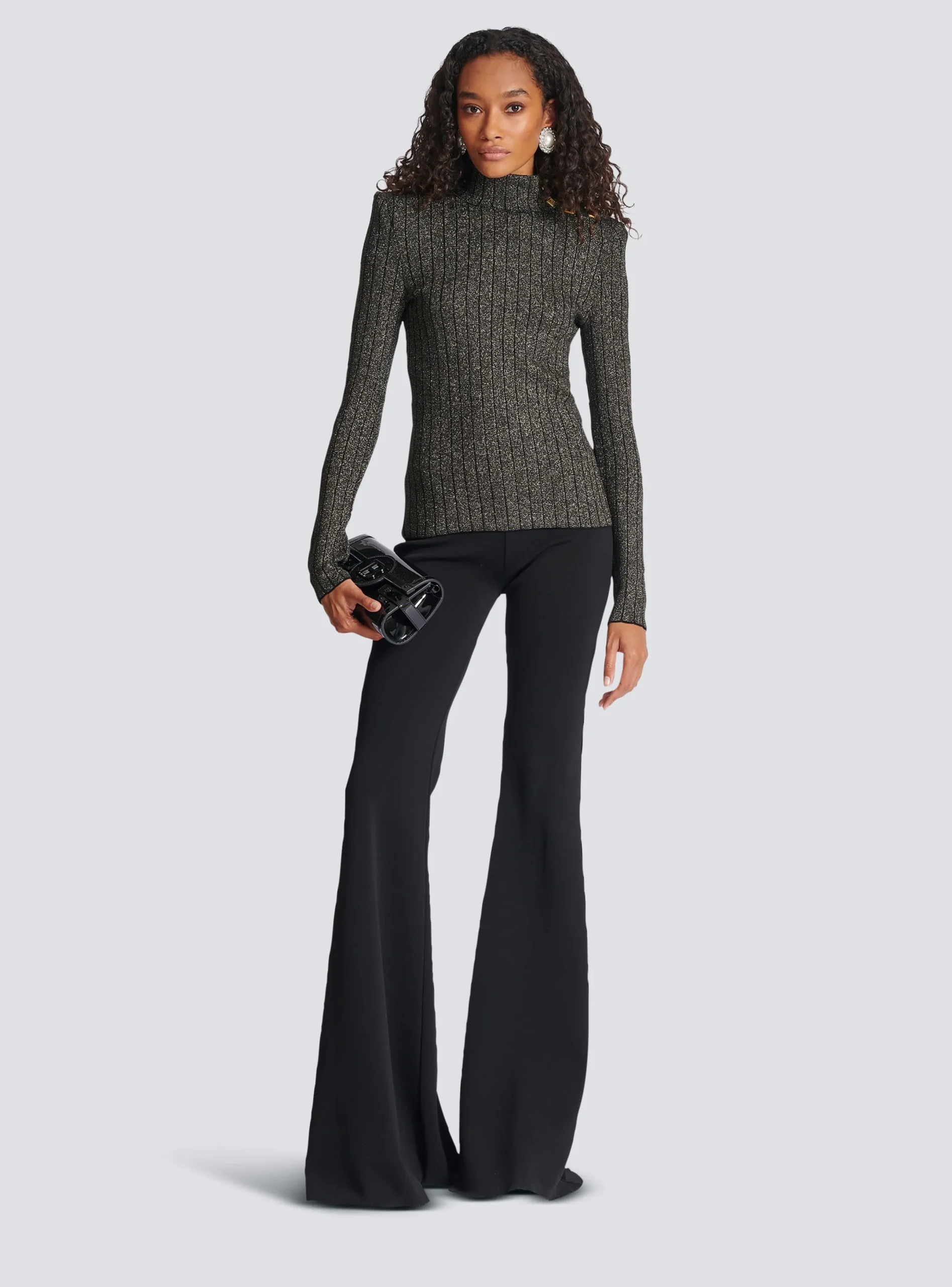 New Ribbed Lurex Knit Jumper Women Knitwear