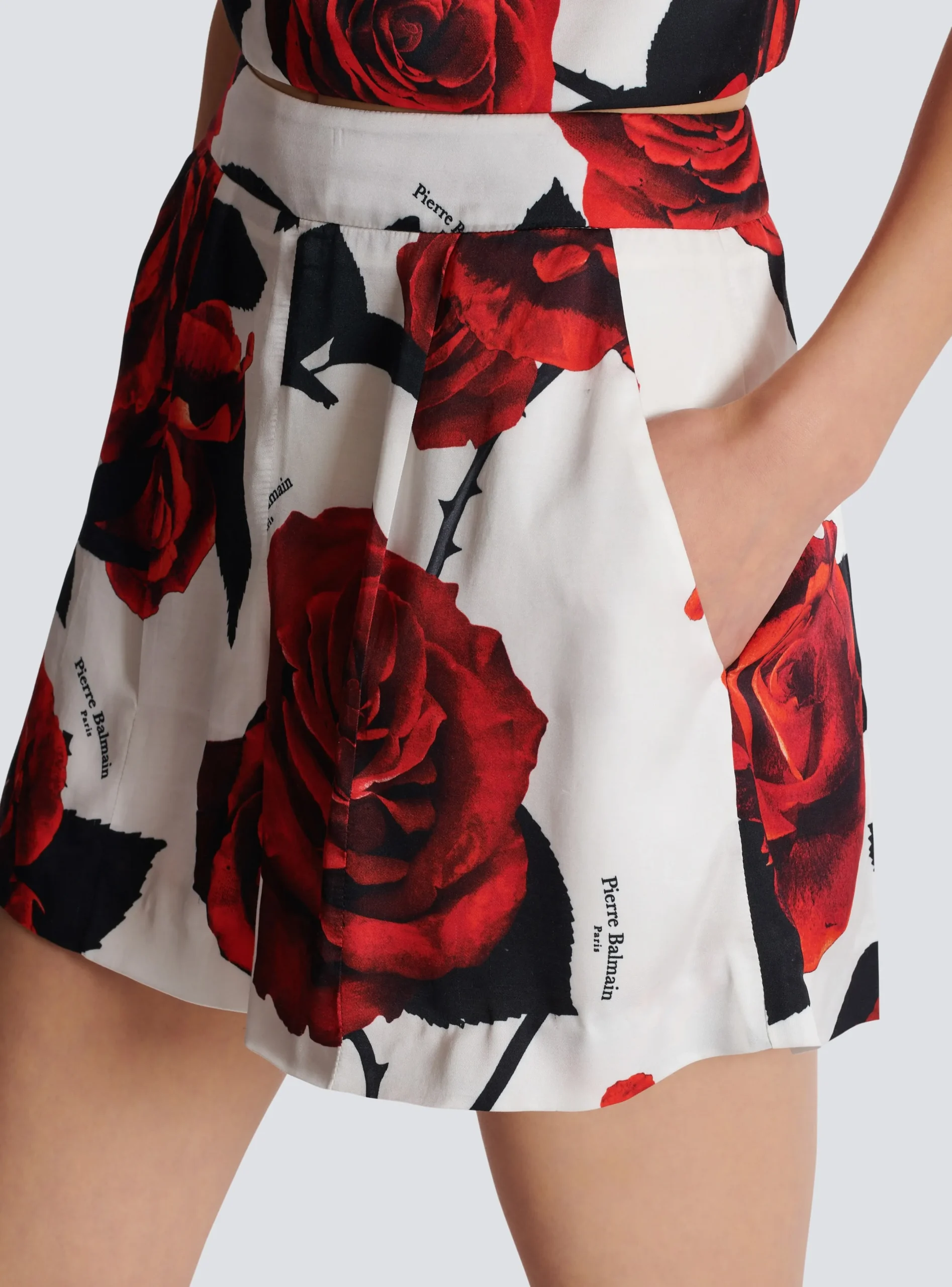 Store Satin Shorts With Roses Print Women Trousers And Shorts