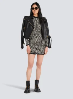 Hot Short Bicolor Jacquard Dress With Monogram Women Knitwear|Dresses