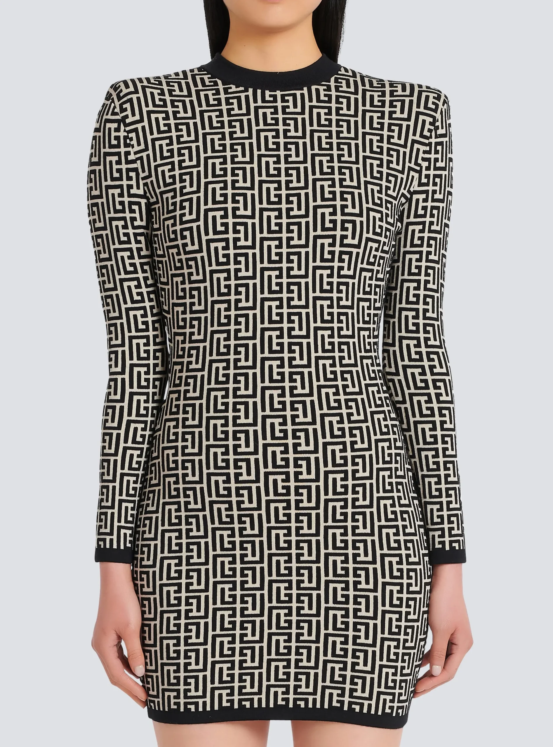 Hot Short Bicolor Jacquard Dress With Monogram Women Knitwear|Dresses