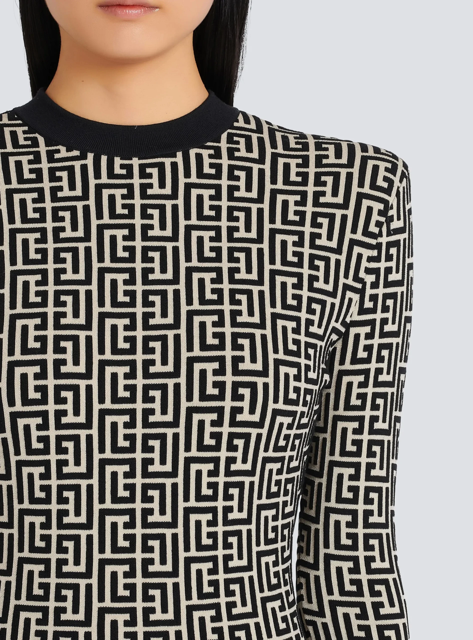 Hot Short Bicolor Jacquard Dress With Monogram Women Knitwear|Dresses