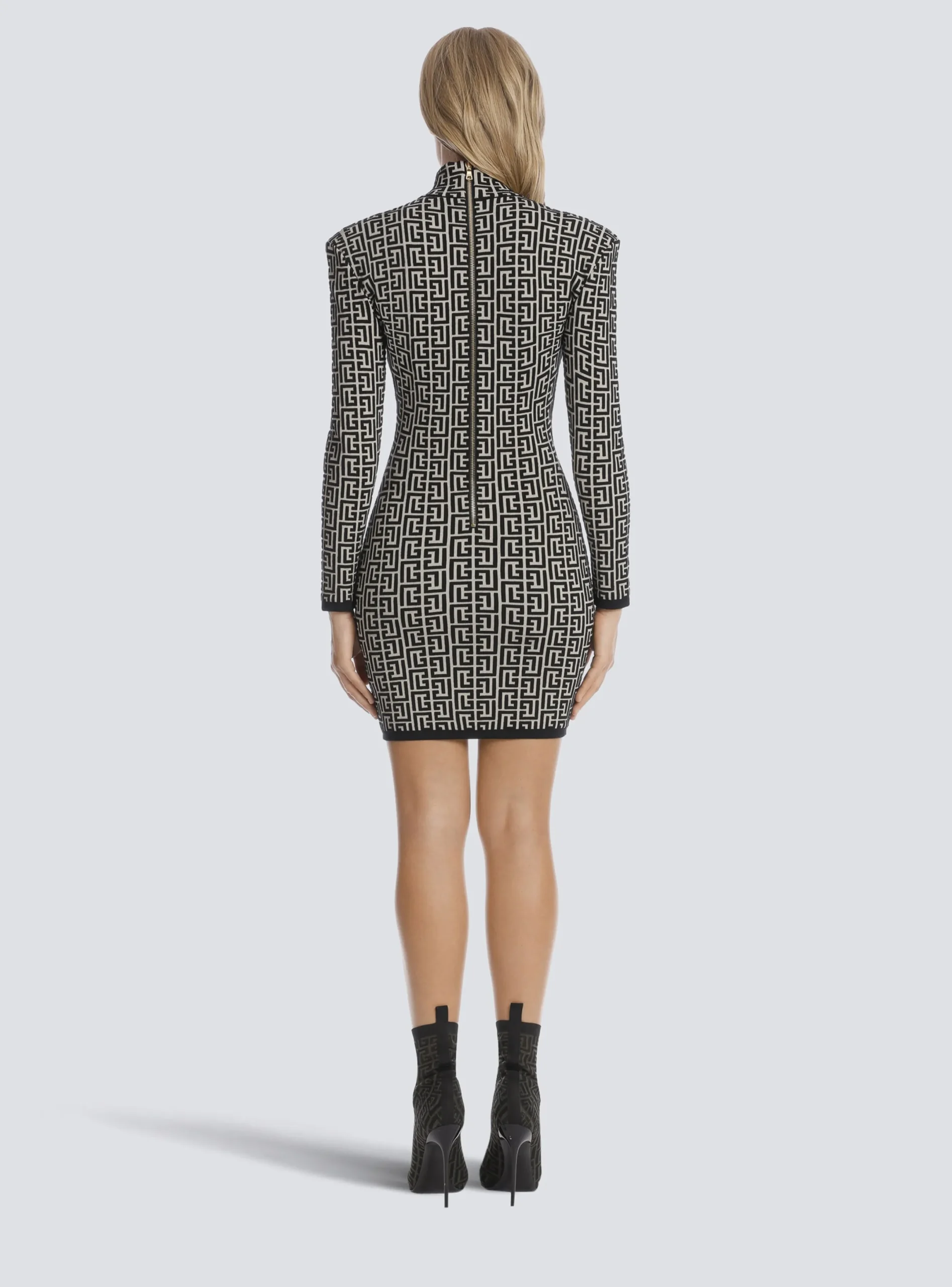 Store Short Bicolor Jacquard Knit Dress With Monogram Women Dresses