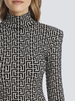 Store Short Bicolor Jacquard Knit Dress With Monogram Women Dresses