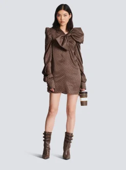Best Short Dress With A Large Bow And Mini Monogram Print Women Dresses