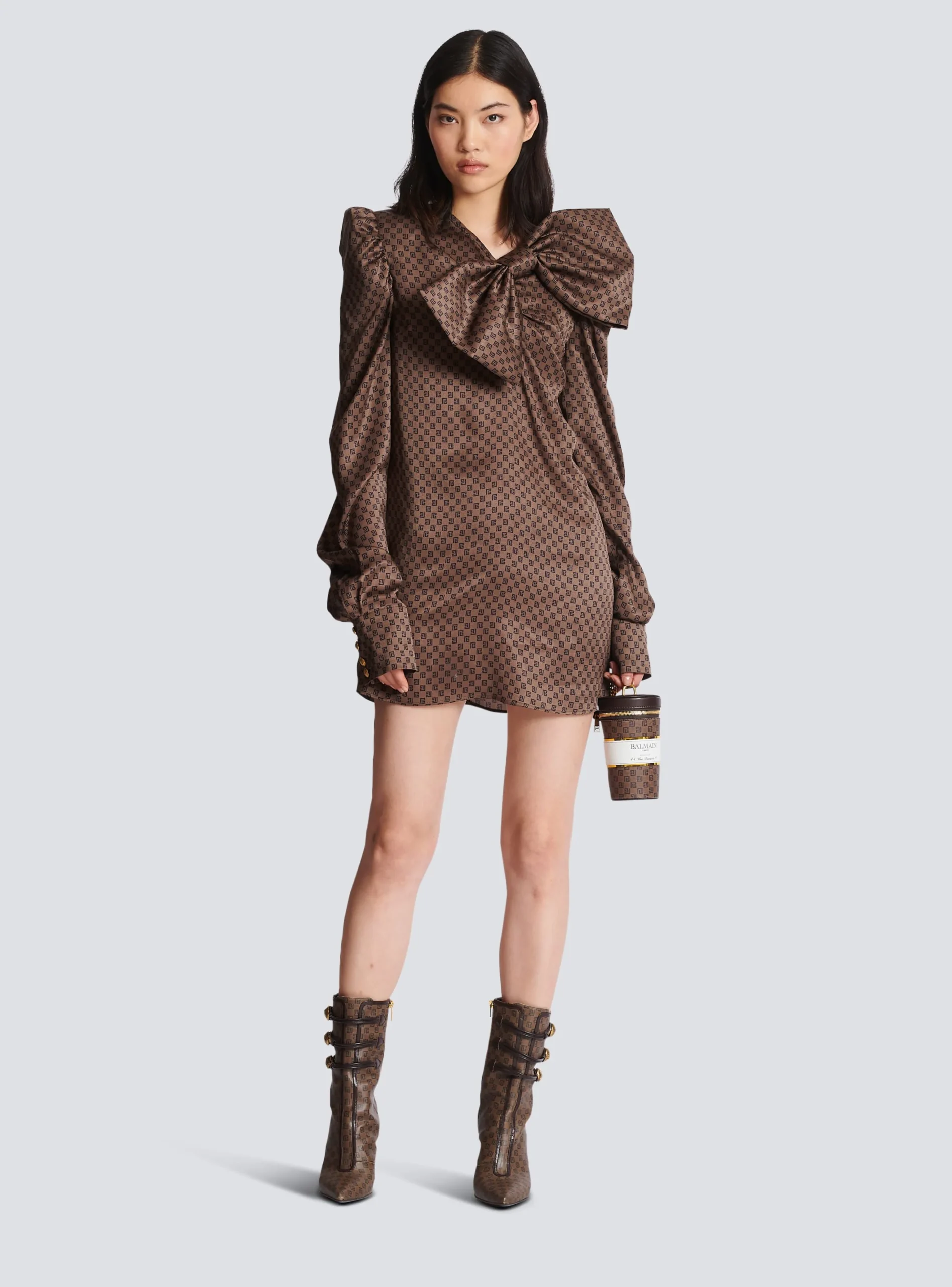 Best Short Dress With A Large Bow And Mini Monogram Print Women Dresses
