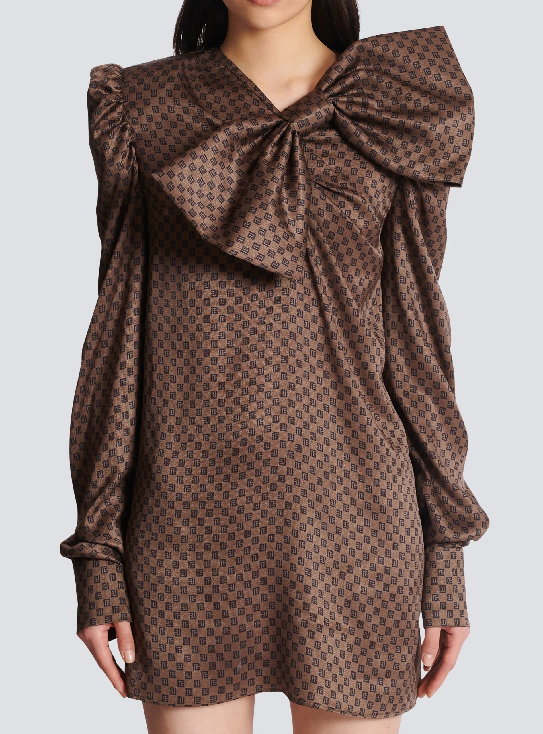 Best Short Dress With A Large Bow And Mini Monogram Print Women Dresses