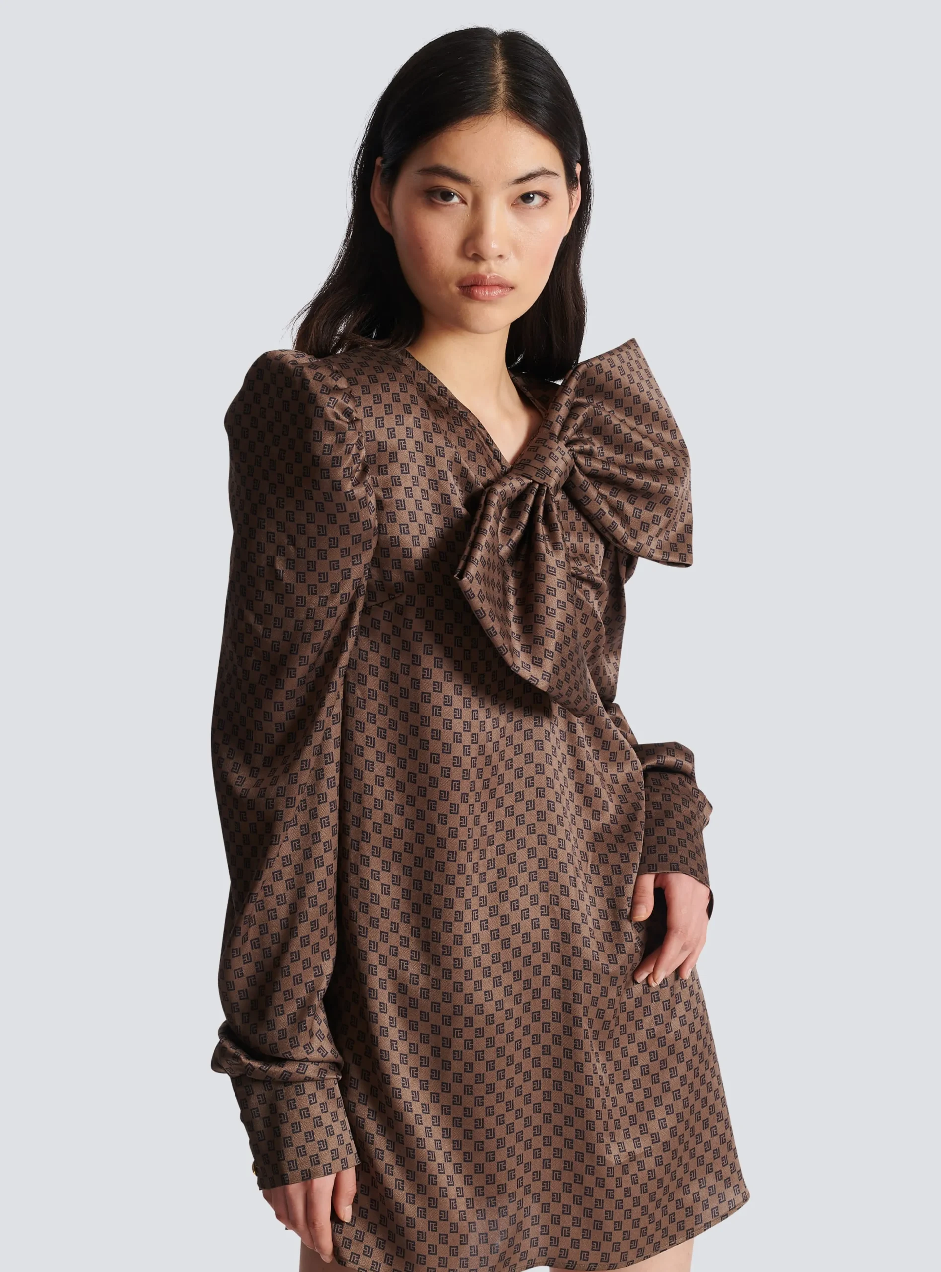 Best Short Dress With A Large Bow And Mini Monogram Print Women Dresses