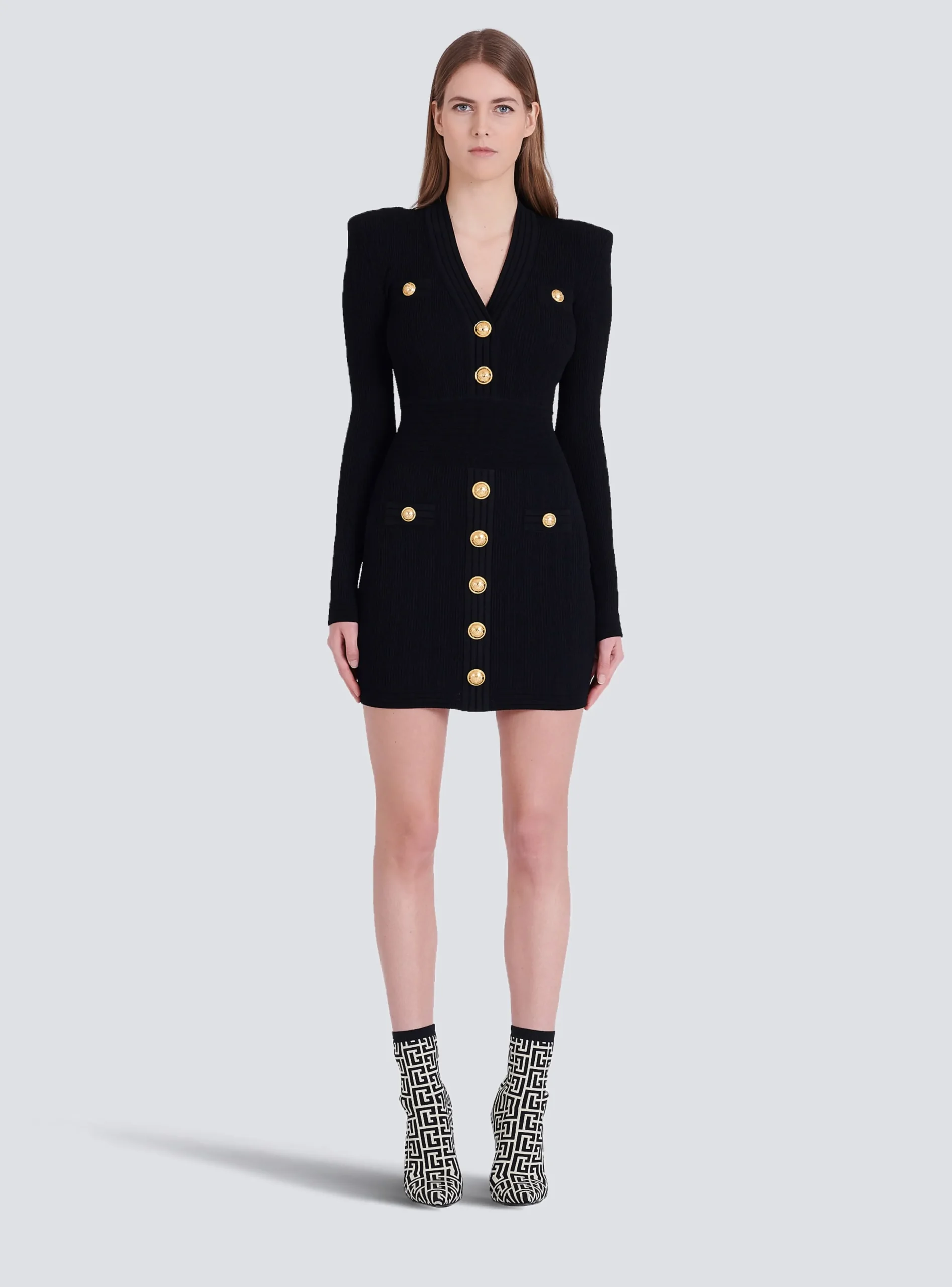 Cheap Short Eco-designed Knit Dress With Gold-tone Buttons Women Knitwear|Dresses