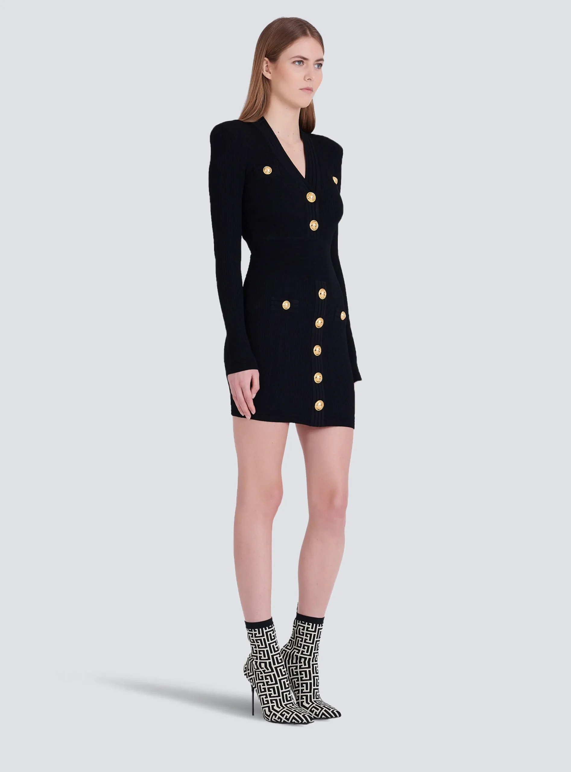 Cheap Short Eco-designed Knit Dress With Gold-tone Buttons Women Knitwear|Dresses
