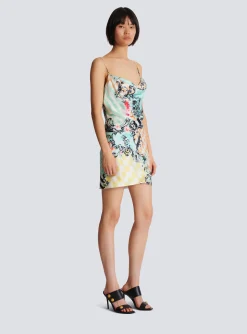 Cheap Short Satin Slip Dress With Baroque Print Women Dresses