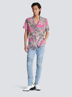 Discount Short-sleeved Silk Pyjama Shirt With Miami Print Shirts And Polos