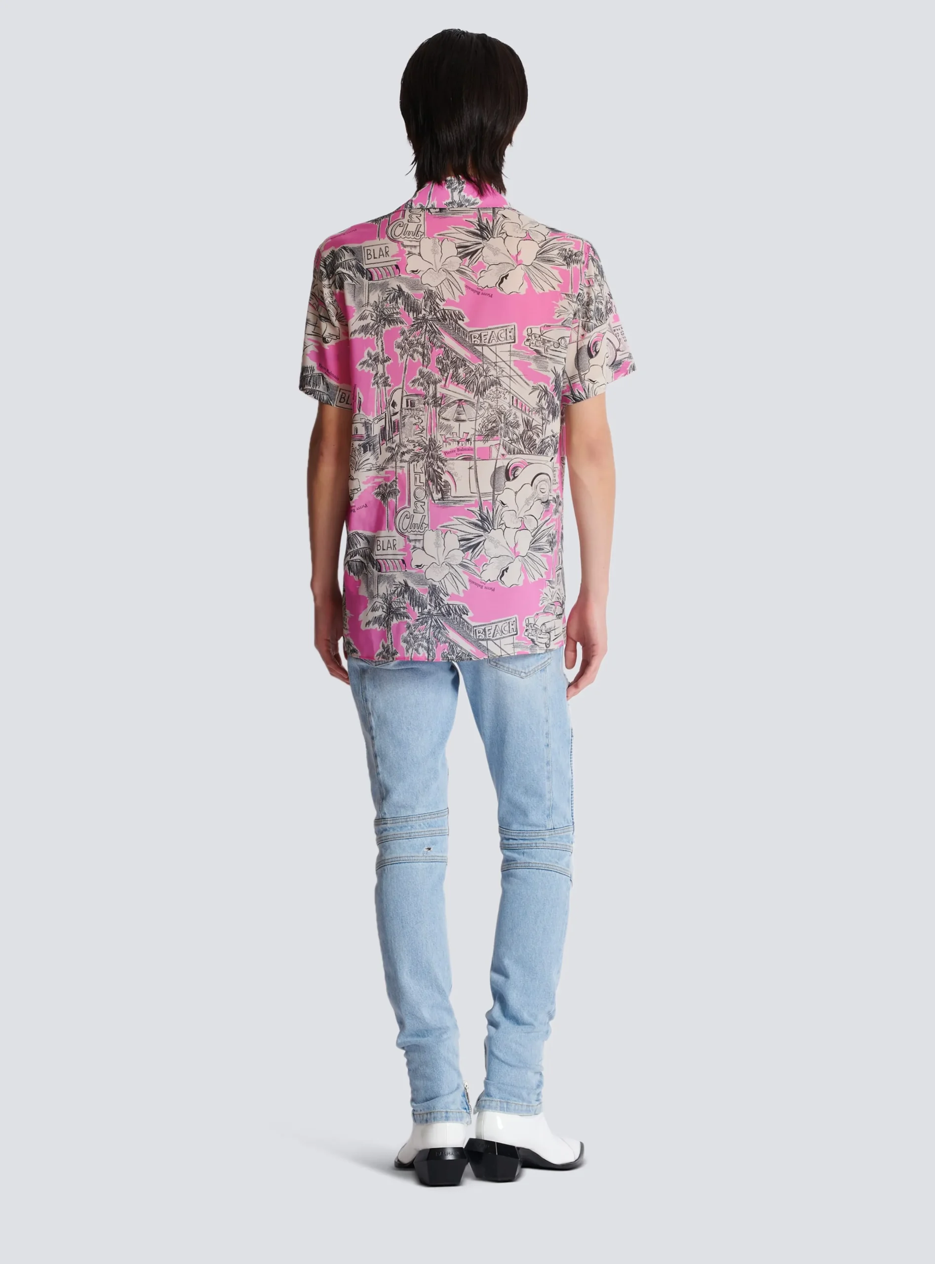 Discount Short-sleeved Silk Pyjama Shirt With Miami Print Shirts And Polos