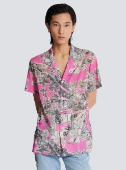 Discount Short-sleeved Silk Pyjama Shirt With Miami Print Shirts And Polos