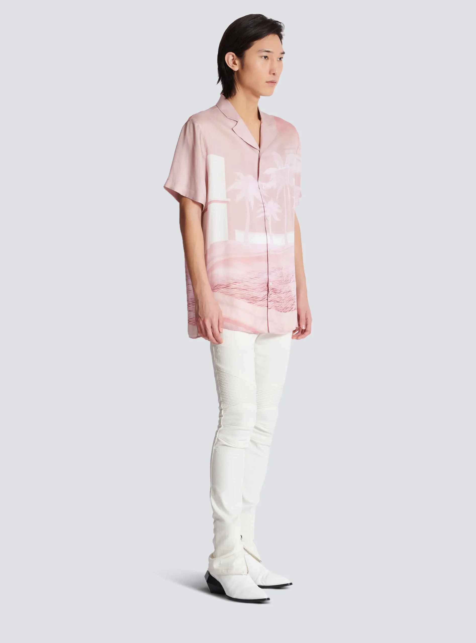 Outlet Short-sleeved Twill Pyjama Shirt With Postcard Print Shirts And Polos