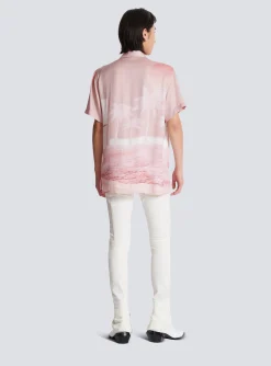 Outlet Short-sleeved Twill Pyjama Shirt With Postcard Print Shirts And Polos