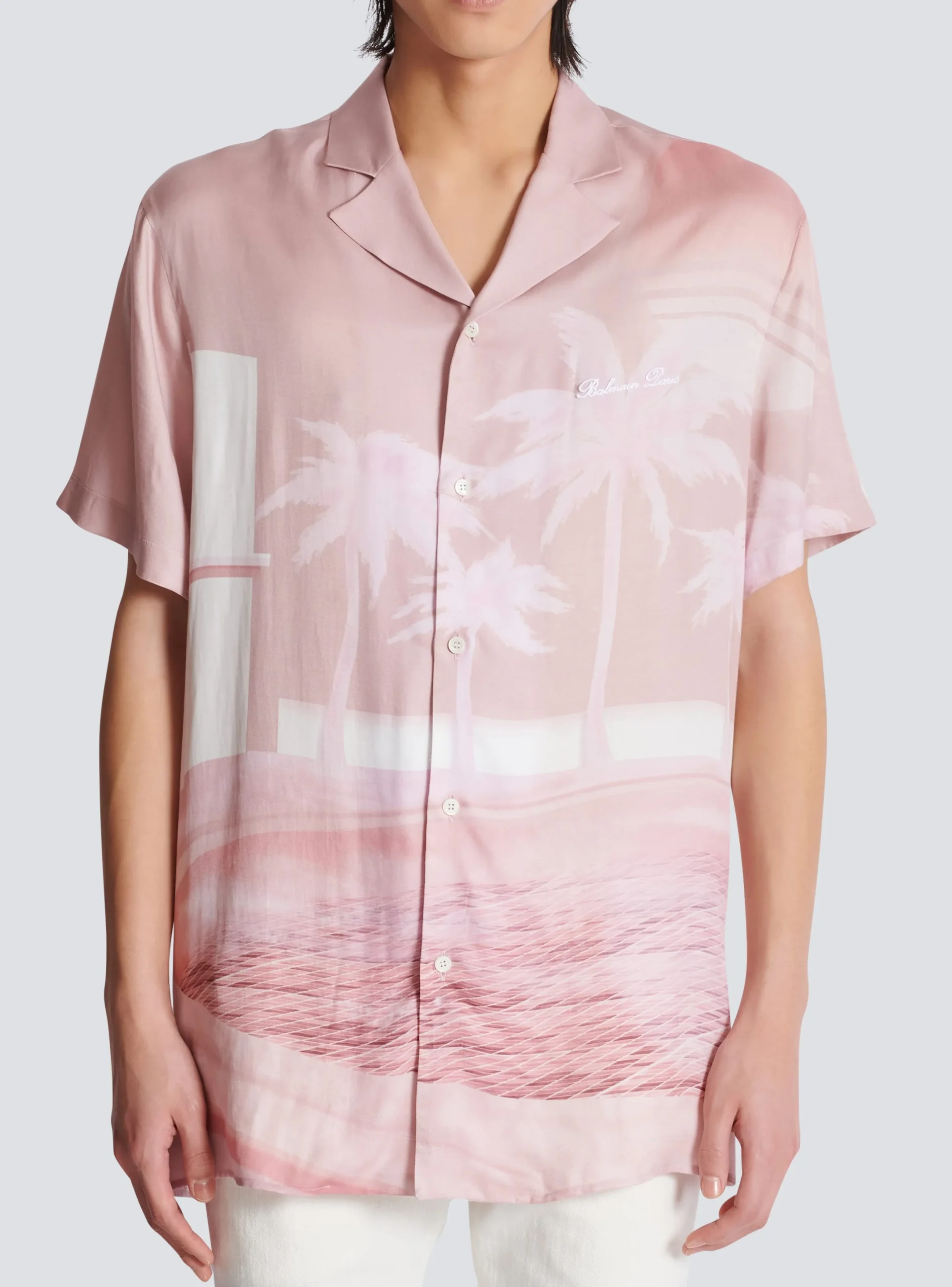 Outlet Short-sleeved Twill Pyjama Shirt With Postcard Print Shirts And Polos