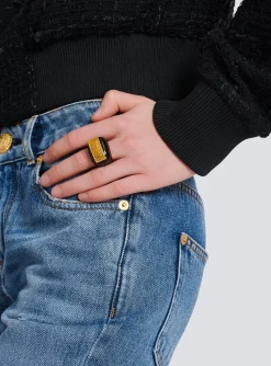 Fashion Signature Grid Brass And Enamel Ring Women Fashion Jewelry