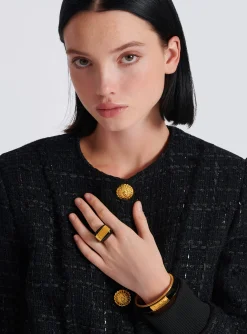 Fashion Signature Grid Brass And Enamel Ring Women Fashion Jewelry