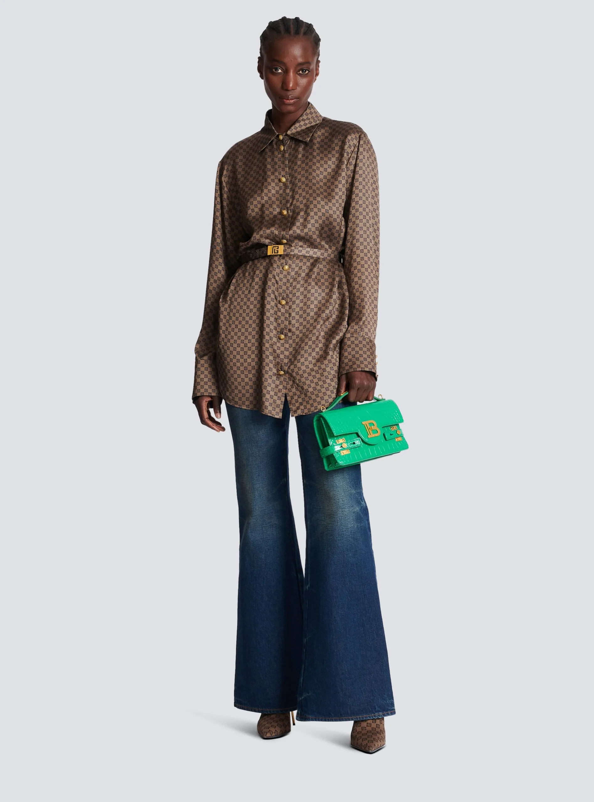 Shop Silk Shirt With A Mini Monogram Print Women Tops And Shirts