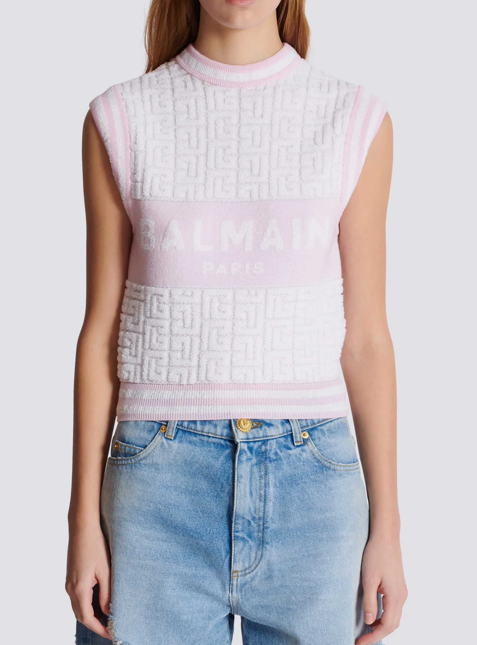 Shop Sleeveless Monogram Knit Top Women Tops And Shirts