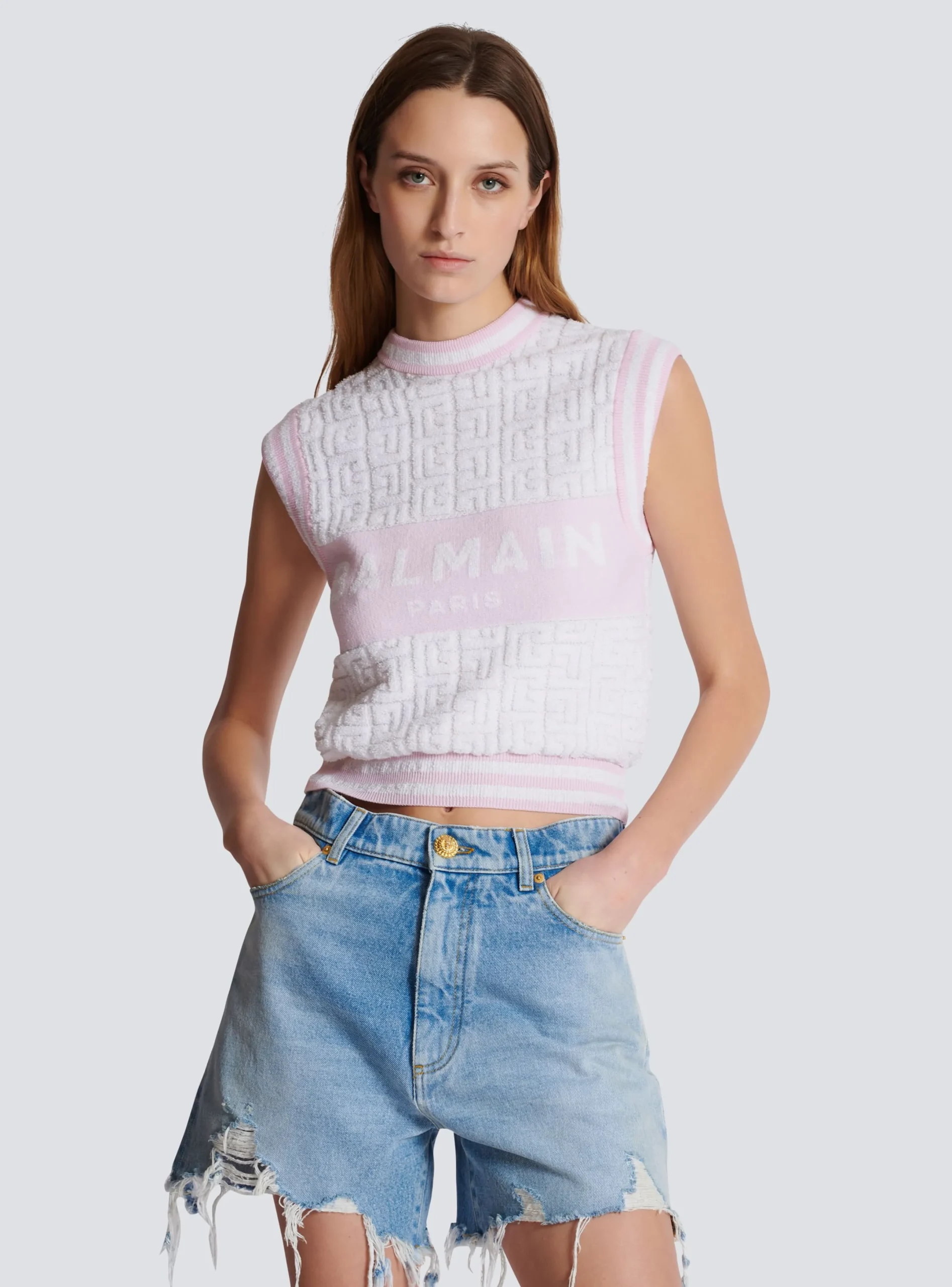 Shop Sleeveless Monogram Knit Top Women Tops And Shirts