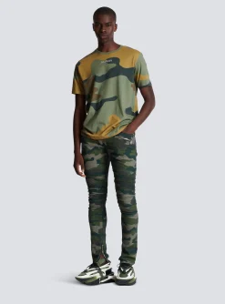 New Slim-fit Jeans In Camouflage Denim With Ribbed Details Trousers And Shorts|Denim