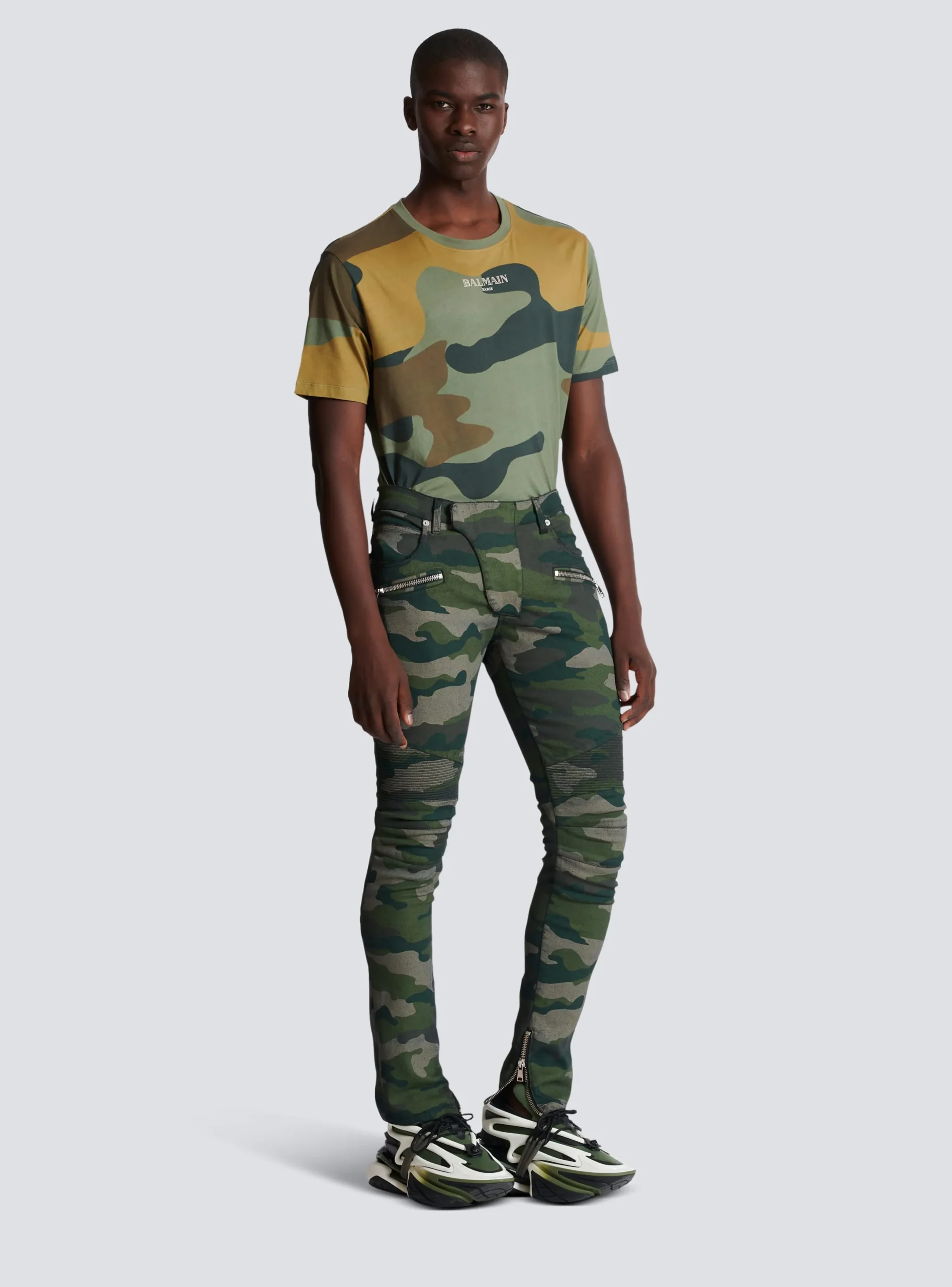 New Slim-fit Jeans In Camouflage Denim With Ribbed Details Trousers And Shorts|Denim