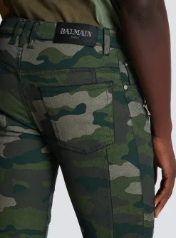 New Slim-fit Jeans In Camouflage Denim With Ribbed Details Trousers And Shorts|Denim
