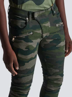 New Slim-fit Jeans In Camouflage Denim With Ribbed Details Trousers And Shorts|Denim