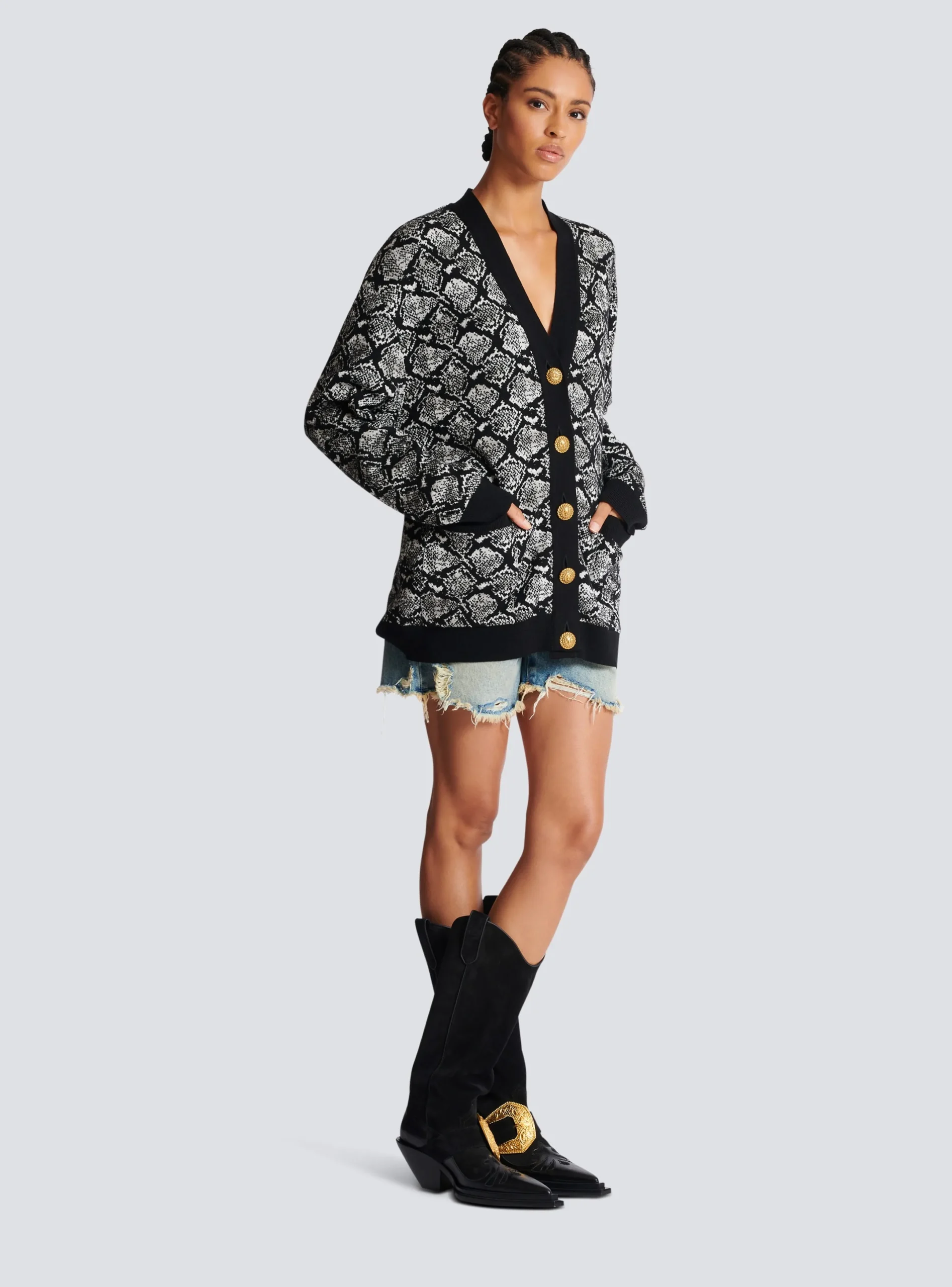 Flash Sale Snakeskin Jacquard Knit Cardigan Women Knitwear