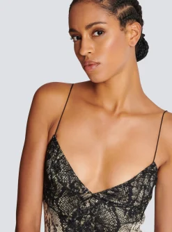 Cheap Snakeskin Silk And Lace Spaghetti Strap Dress Women Dresses