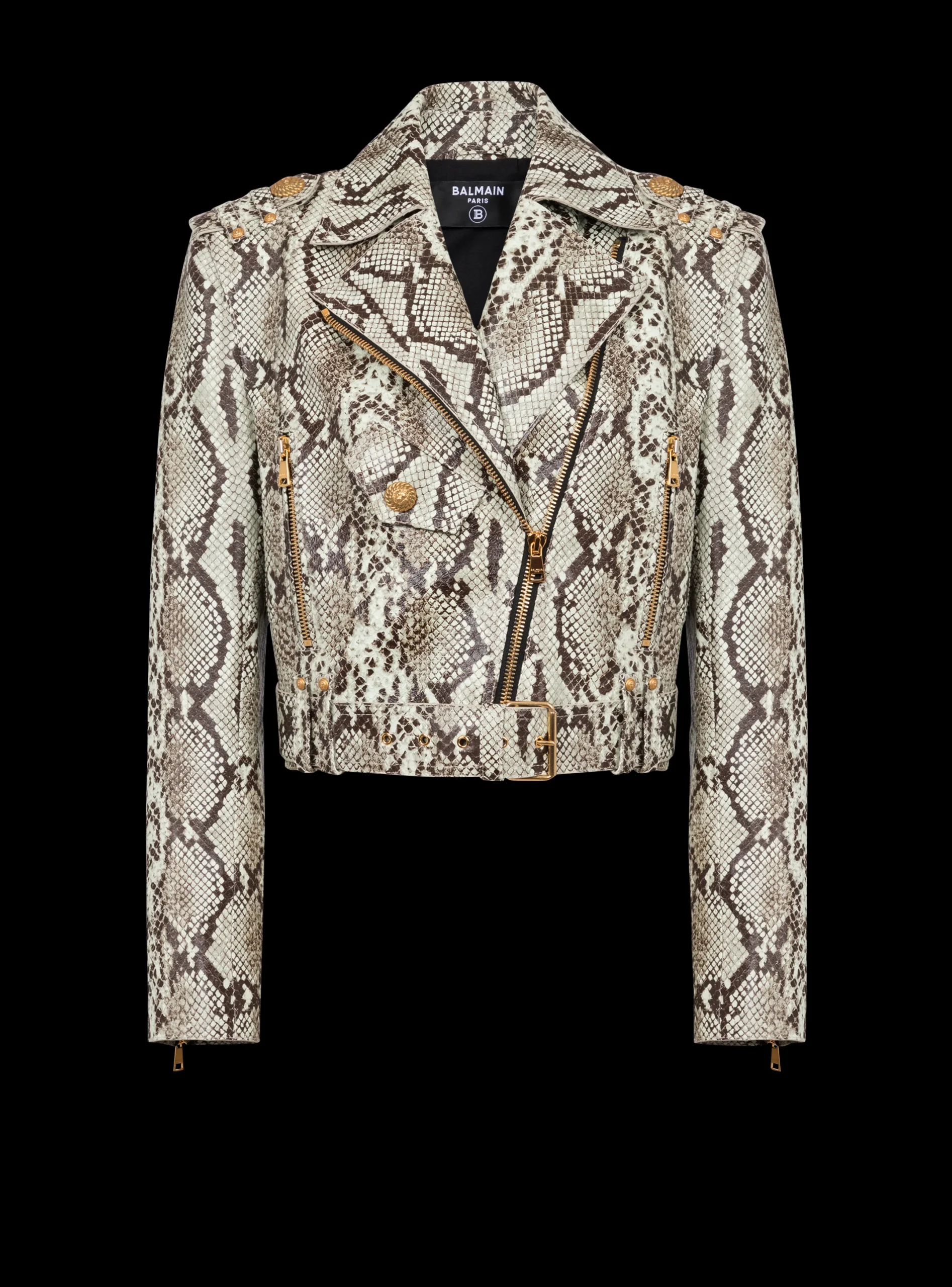 New Snakeskin-effect Leather Biker Jacket Women Outerwear