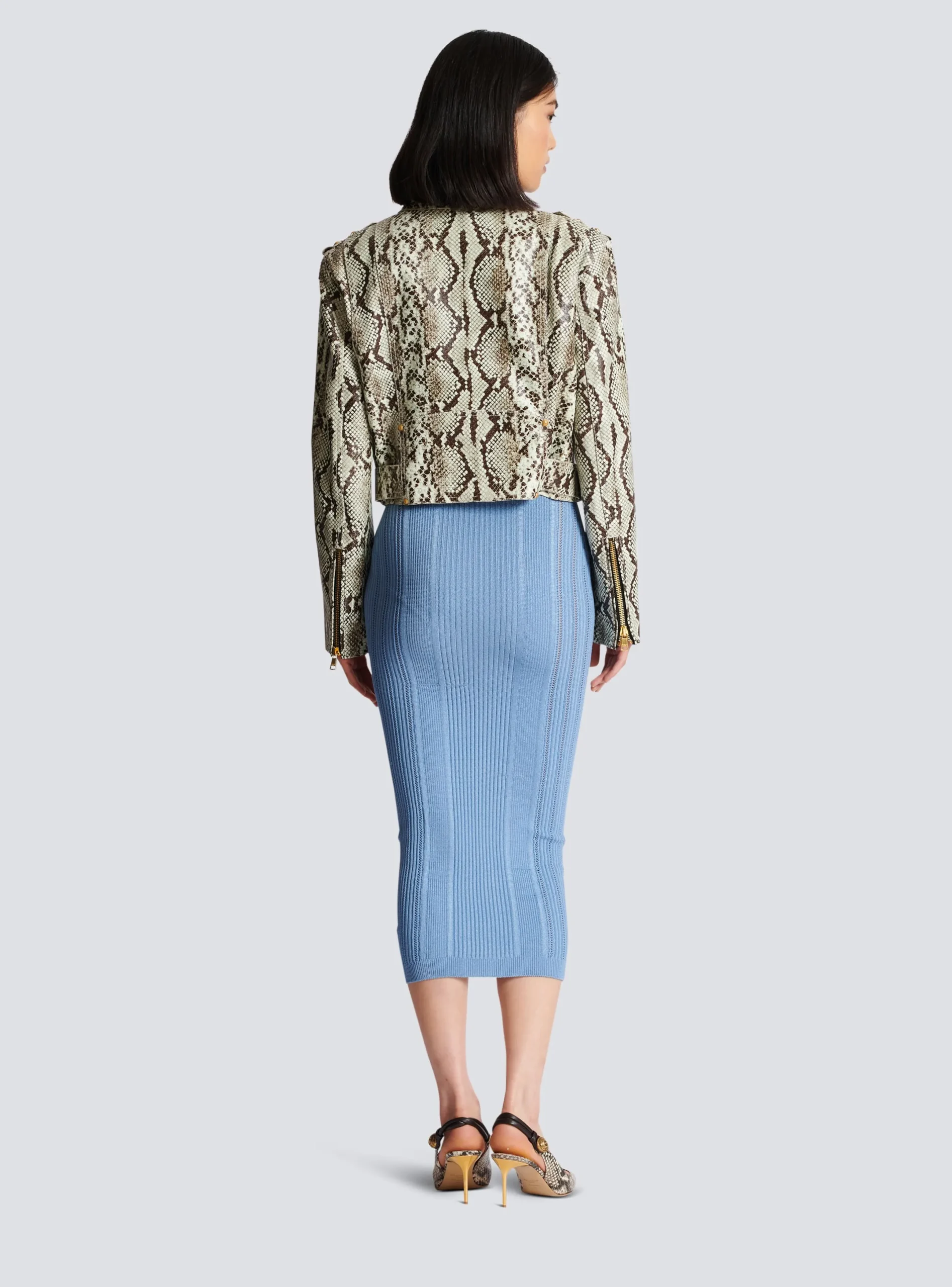 New Snakeskin-effect Leather Biker Jacket Women Outerwear