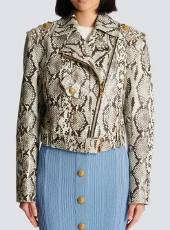 New Snakeskin-effect Leather Biker Jacket Women Outerwear
