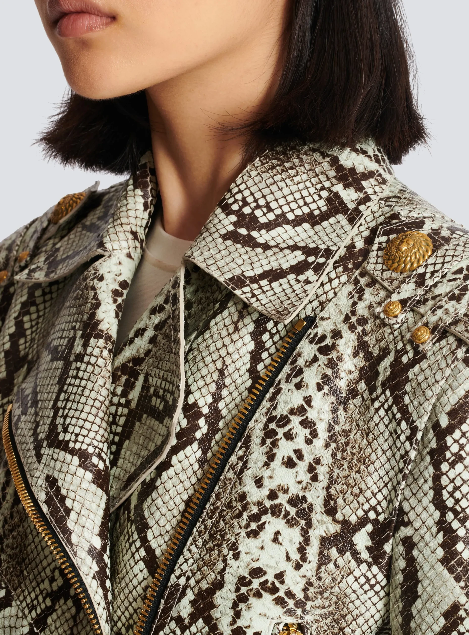 New Snakeskin-effect Leather Biker Jacket Women Outerwear