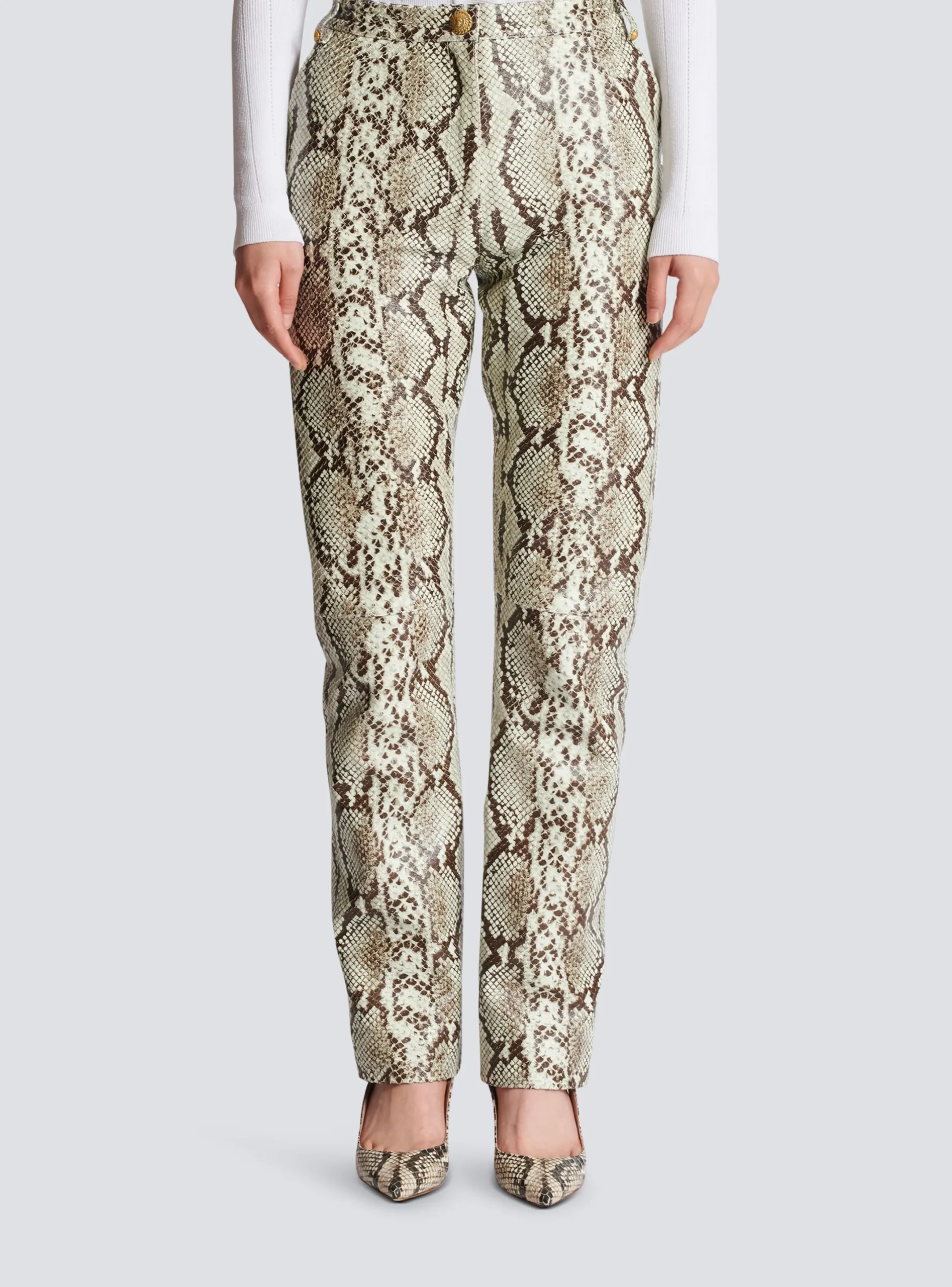 Fashion Snakeskin-effect Leather Trousers Women Trousers And Shorts