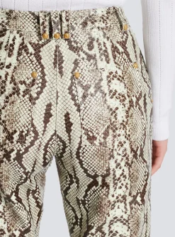 Fashion Snakeskin-effect Leather Trousers Women Trousers And Shorts