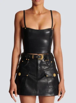 Best Sale Spaghetti Strap Leather Top Women Tops And Shirts