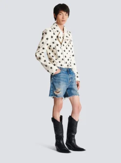 Store Stars Biker Jacket In Embroidered Leather Outerwear
